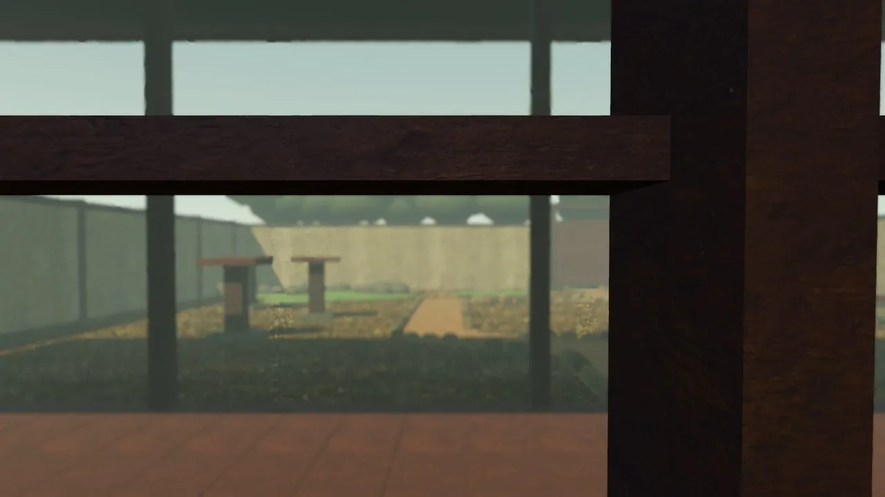 The view at the window as the courtyard takes over the frame.