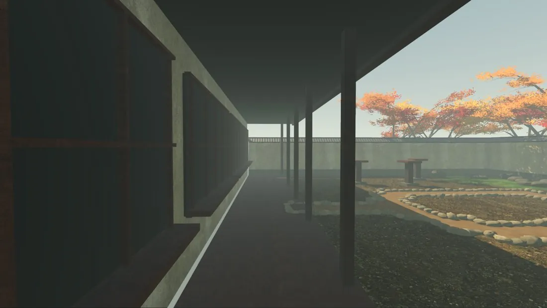 The old veranda: planks at ground level beside a plain wall.