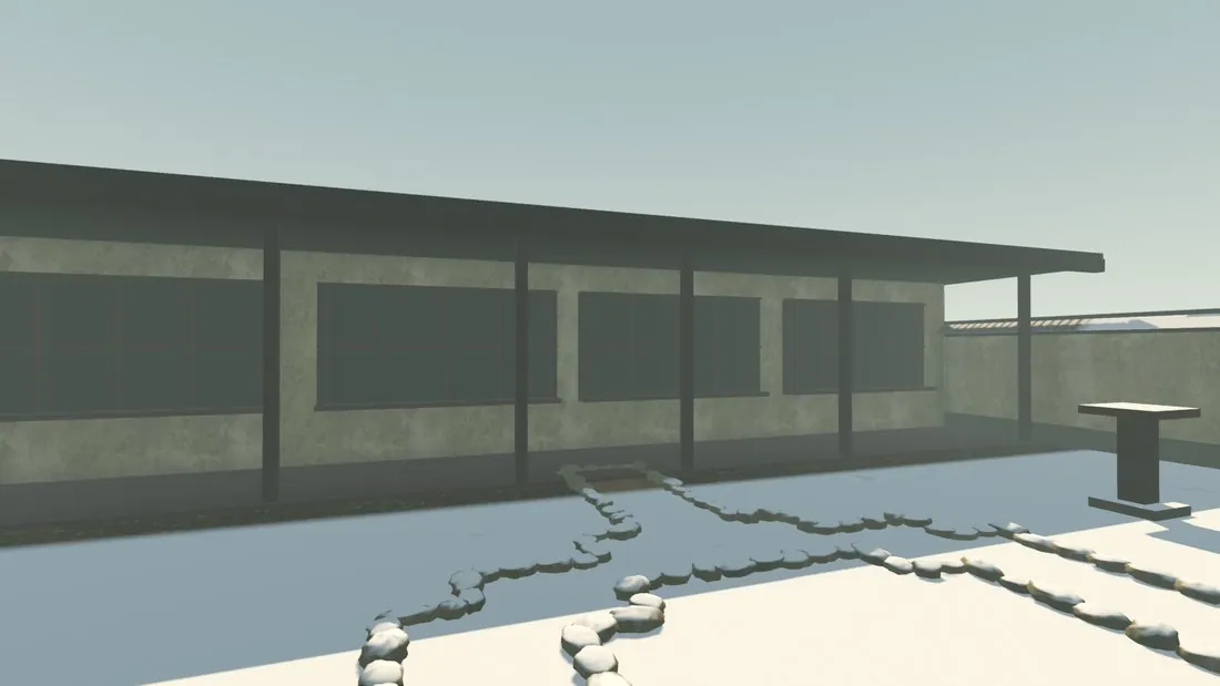 The old house side in January snow.