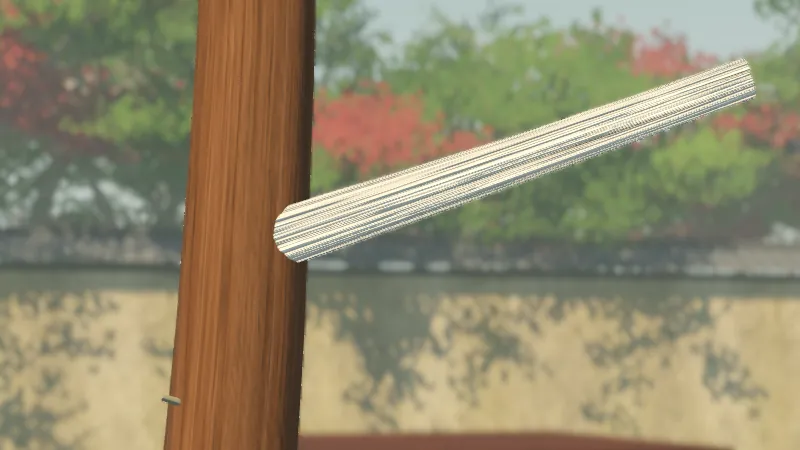 The same jin's base now: the pale stripped wood runs straight into the trunk's bark.