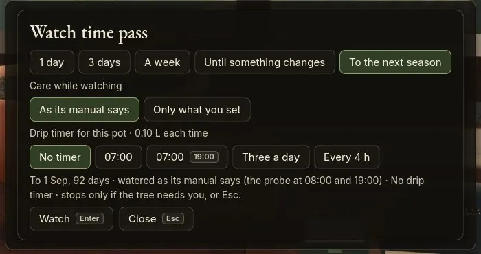 The watch card with To the next season selected and As its manual says chosen under Care while watching.