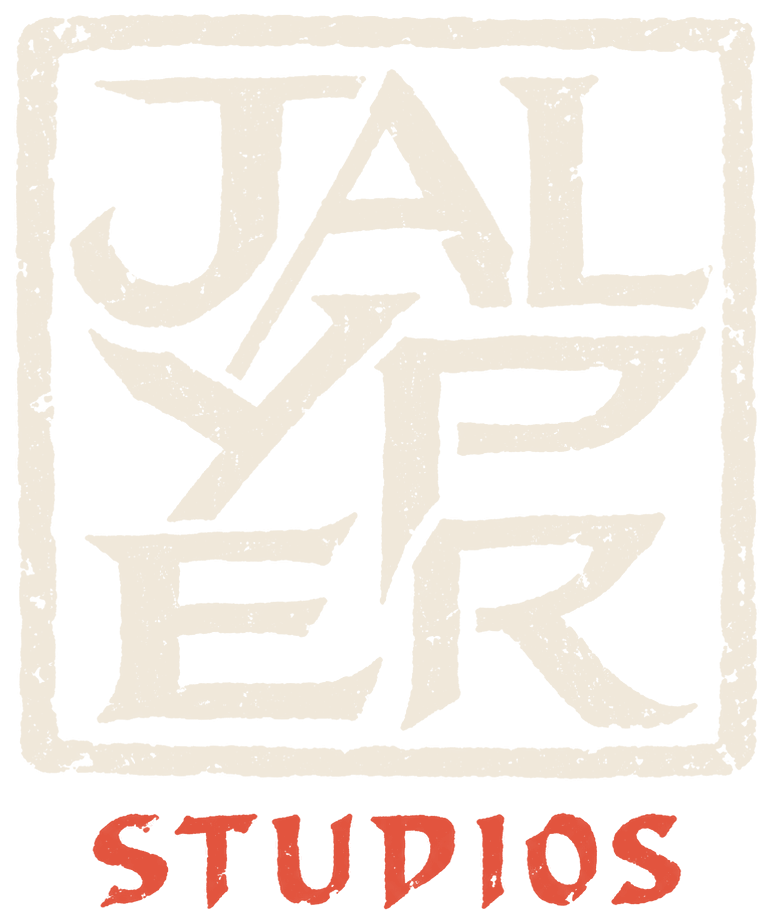 Jalyper Studios stamp, cream on dark